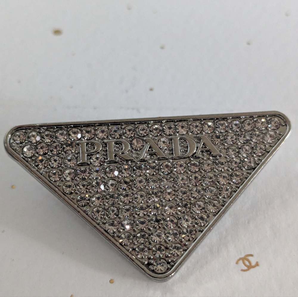 Prada Silver and White Crystal Brooch